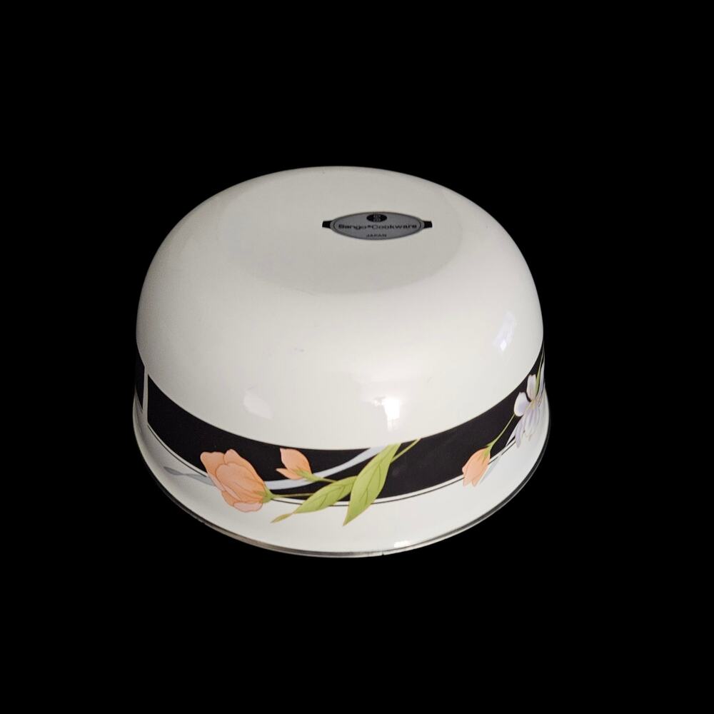 Sango Japan Enamel Metal Nesting Bowl Set Floral Black Band 3 Bowls
